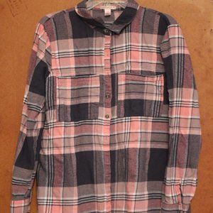 Soft Pink and Blue Flannel Shirt